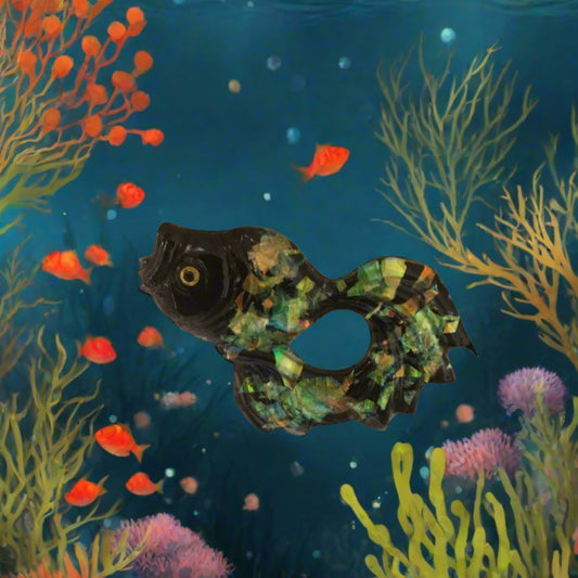 GOLDIE - confetti koi / goldfish brooch - black