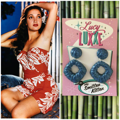 DOROTHY - bamboo style hoop earrings - blue glitter