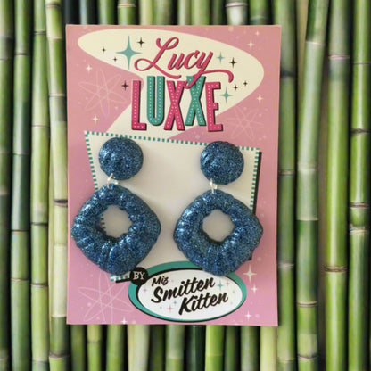 DOROTHY - bamboo style hoop earrings - blue glitter