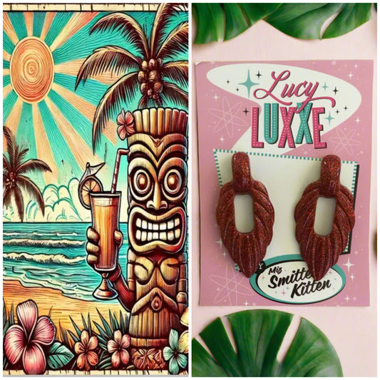 NALANI - tiki lounge earrings - Red glitter