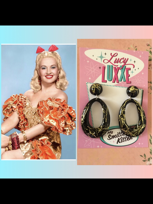 BIG BETTY - gold thread hoop earrings  - black