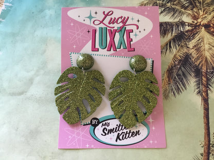 MISS KATE tiki queen - monstera leaf earrings - Green / gold