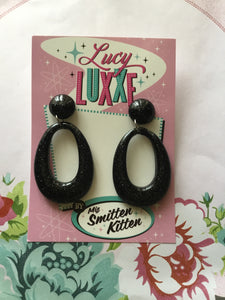 BIG BETTY - black glitter hoops