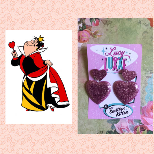 QUEEN OF HEARTS - glitter heart earrings - Pink