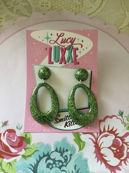 BIG BETTY - green / gold glitter hoops