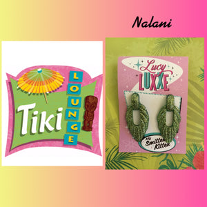 NALANI - tiki lounge earrings - green / gold glitter