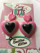 Load image into Gallery viewer, ELIZABETH - Double heart earrings - hot pink / black
