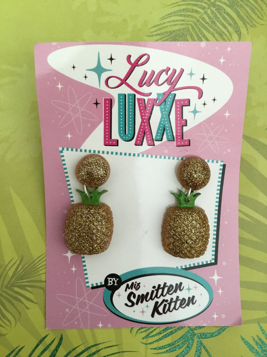 Fruity pineapple dome earrings 🍍 gold glitter