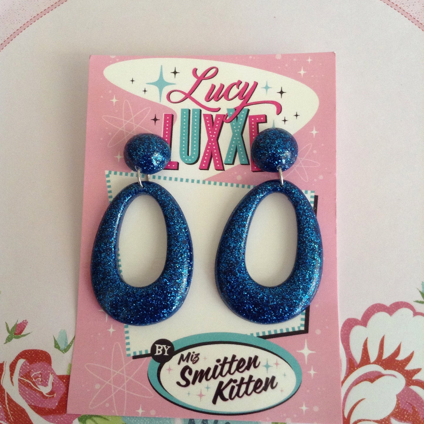 BIG BETTY - dark blue glitter hoops