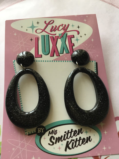 BIG BETTY - black glitter hoops