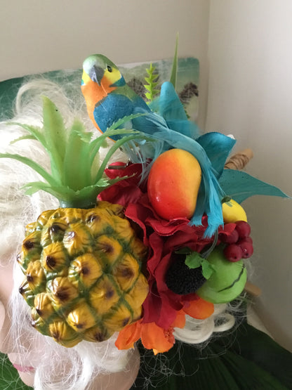 MARLEY- Parrot and pineapple large bespoke tropical cluster hairpiece