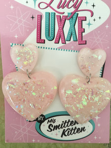 JAYNE - QUEEN OF HEARTS - confetti heart earrings - Baby  pink