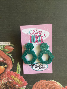 GINGER - glitter hexagon hoop earrings - various colours