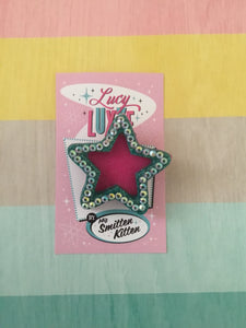 SHOOTING STAR - star brooch - teal / hot pink