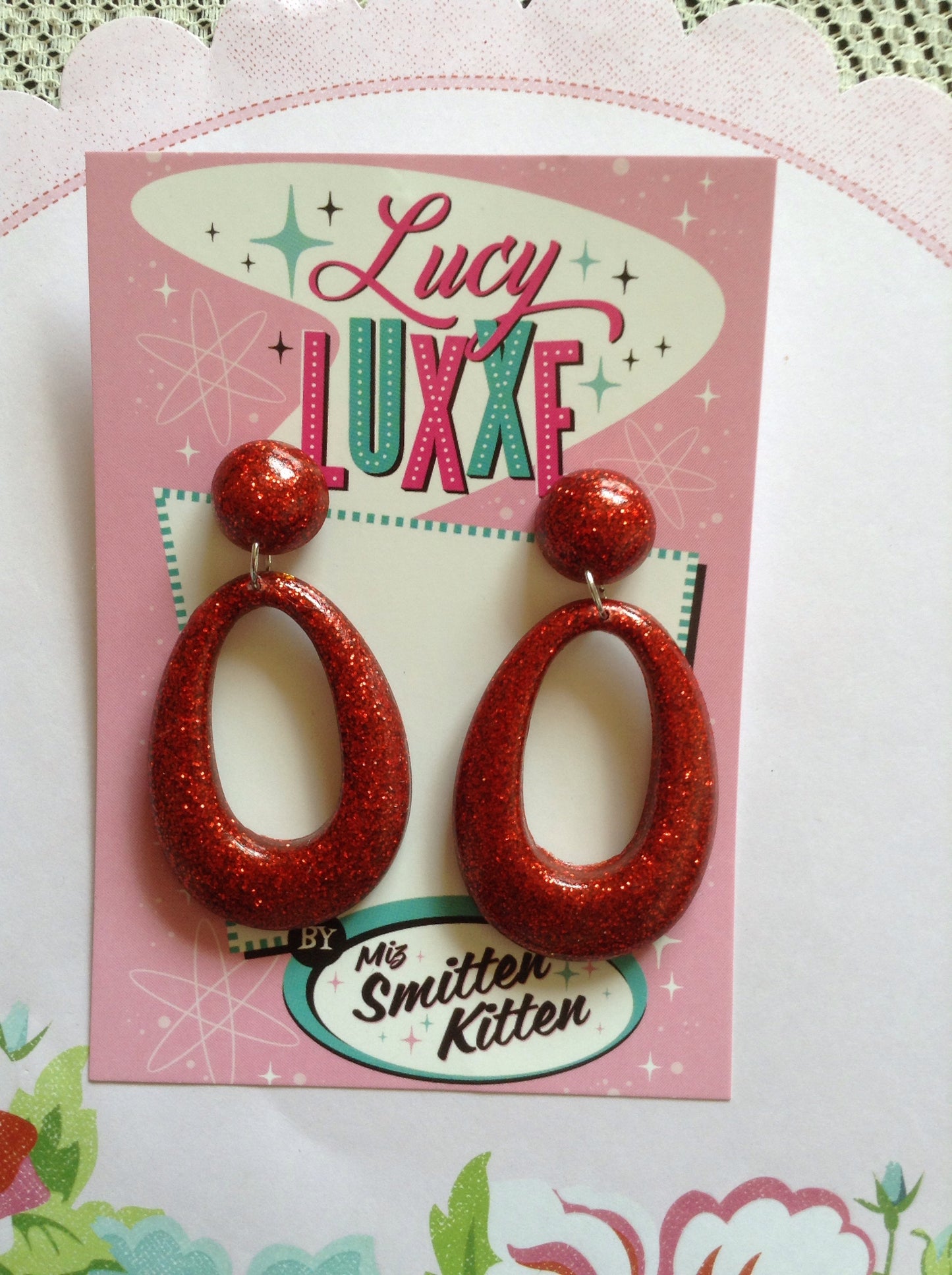 BIG BETTY - red glitter hoops