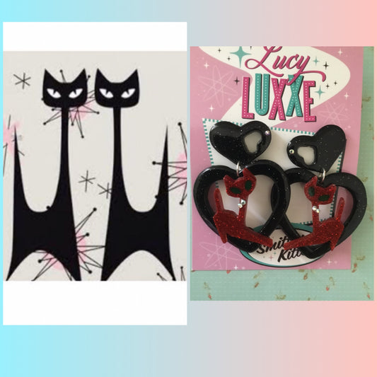 ATOMIC CAT - big  heart earrings - Red