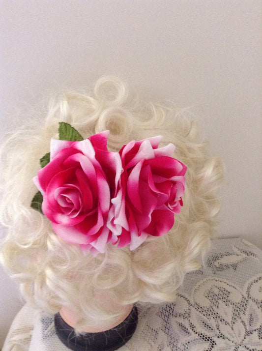 ROSIE - double velvet rose comb - Hot pink