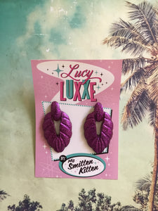 TEIA - tiki lounge earrings - Purple glitter
