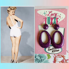 Load image into Gallery viewer, BIG BETTY - purple glitter hoops

