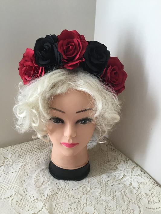 FRIDA - rose flowercrown  - red / black