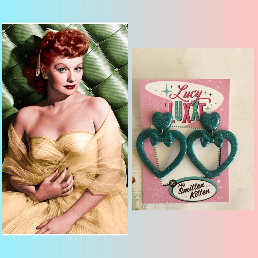 LUCILLE - love yourself heart earrings / bow - TEAL