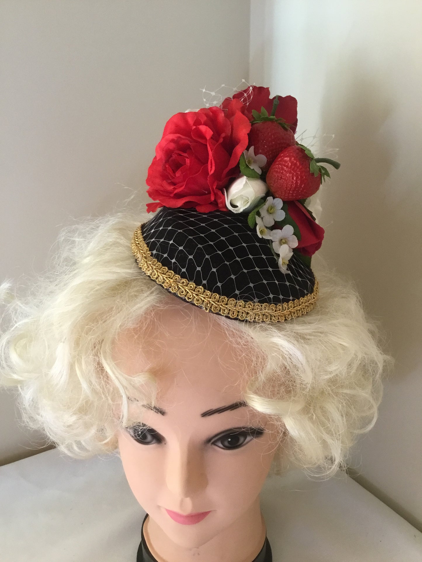 STRAWBERRY FIELDS - bespoke strawberry fascinator/ pillbox hat