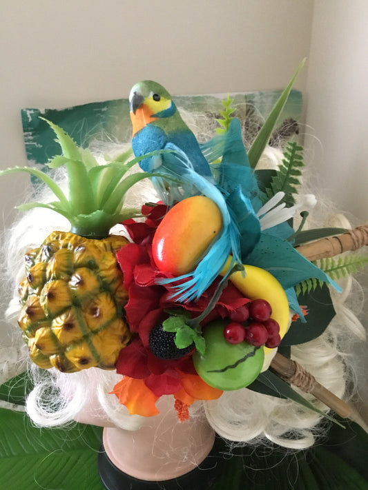 MARLEY- Parrot and pineapple large bespoke tropical cluster hairpiece