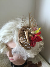 Load image into Gallery viewer, MERMAID COVE - bespoke shell cluster fascinator - red / yellow orchids
