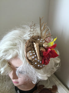 MERMAID COVE - bespoke shell cluster fascinator - red / yellow orchids
