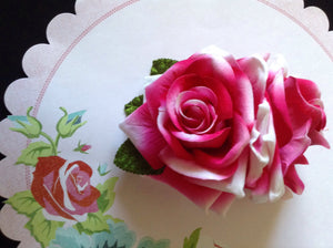ROSIE - double velvet rose comb - Hot pink