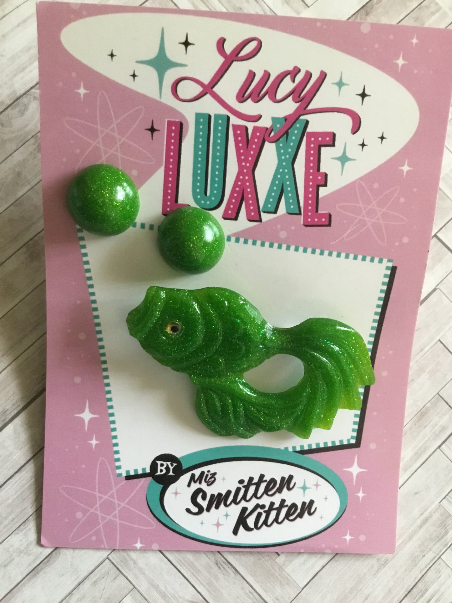 KOI SET - earrings and brooch - lime green