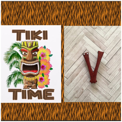 V - TIKI font initial brooch , exclusive design - various colours