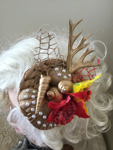 MERMAID COVE - bespoke shell cluster fascinator - red / yellow orchids