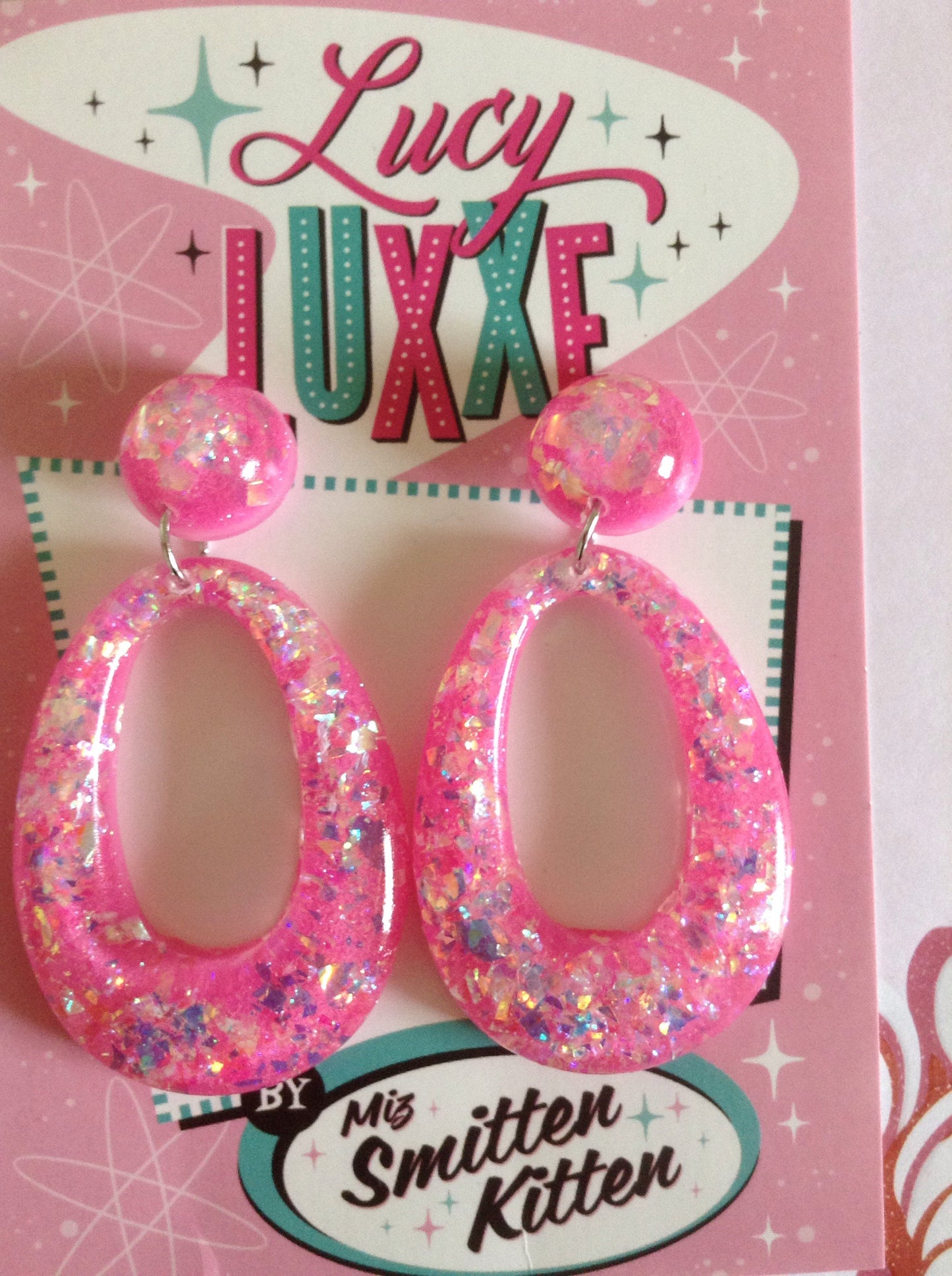 BIG BETTY -  hot pink confetti lucite hoops