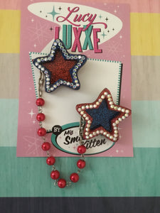 SHOOTING STAR - double star brooch - blue / red