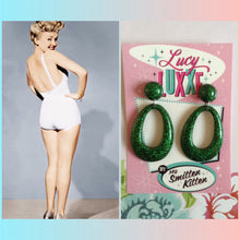 Load image into Gallery viewer, BIG BETTY - green glitter hoops
