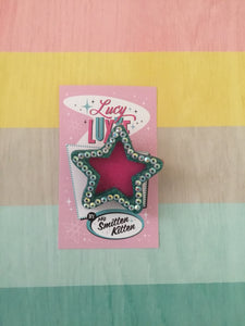 SHOOTING STAR - star brooch - teal / hot pink