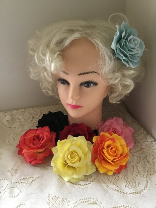 Soft single rose hairflower clip - various colours