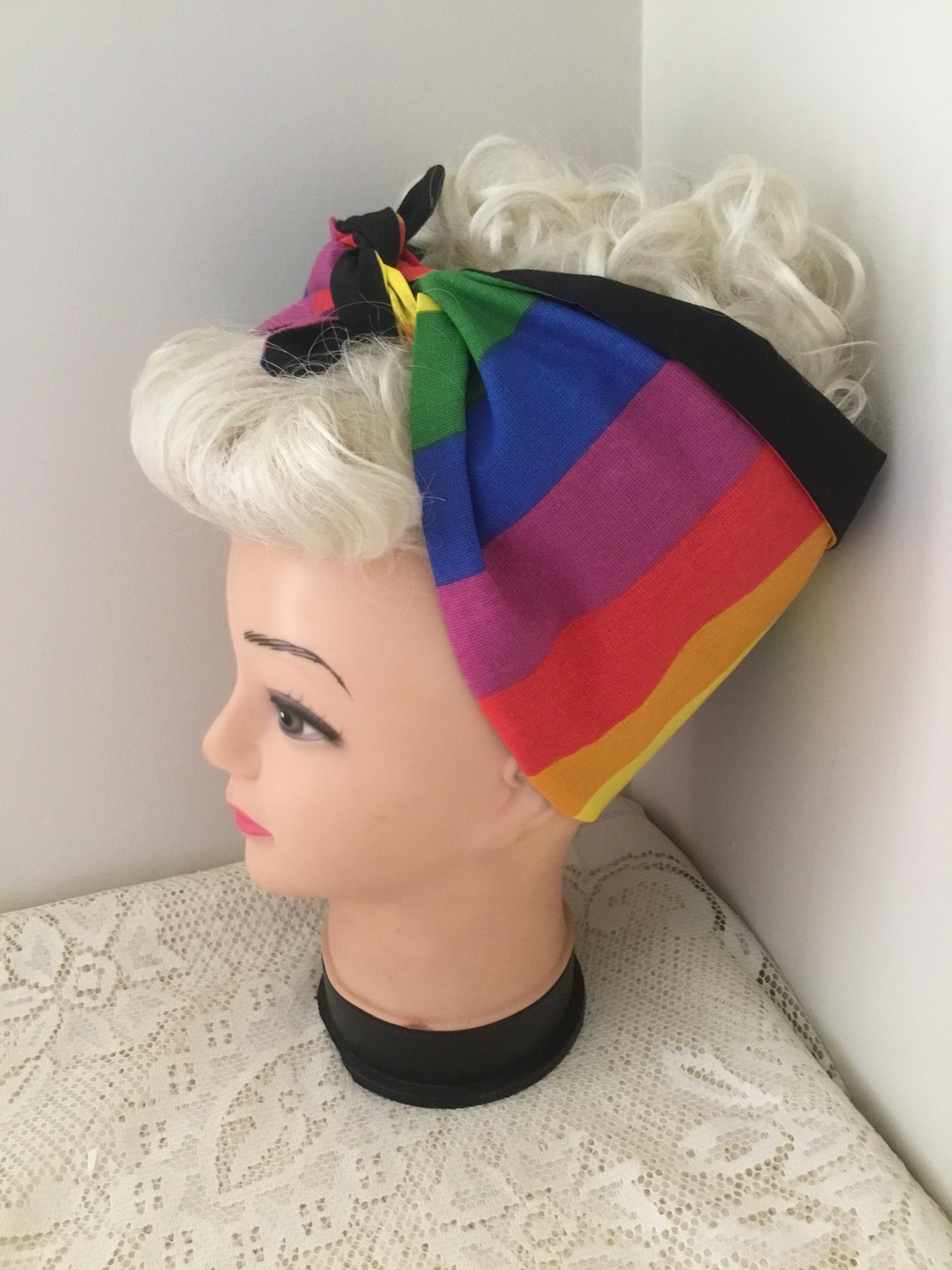 RAINBOW wide stripe - Vintage inspired do-rag  🌈  - pride