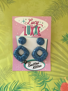 DOROTHY - bamboo style hoop earrings - blue glitter