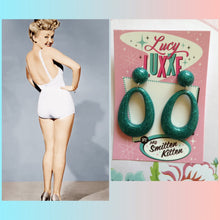 Load image into Gallery viewer, BIG BETTY - teal glitter  hoops
