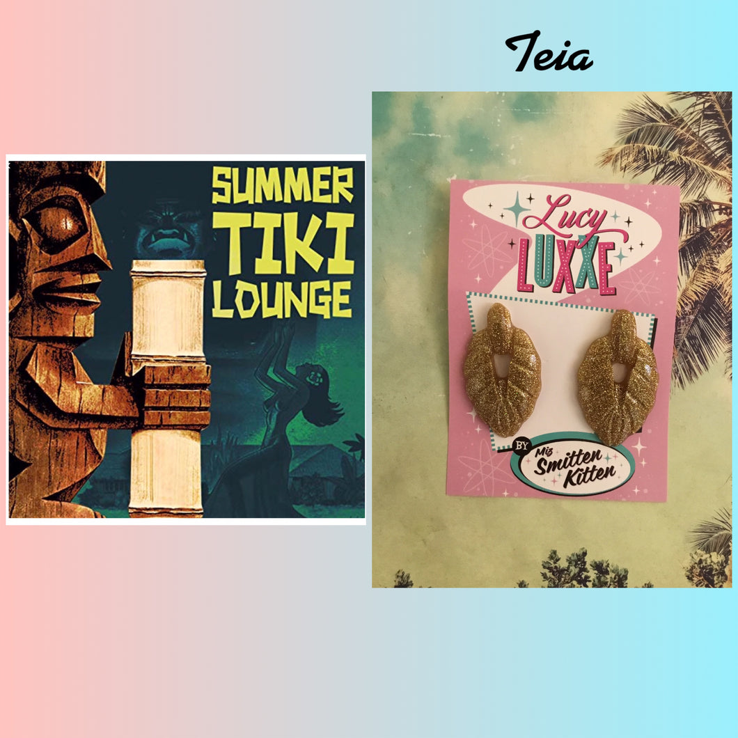 TEIA - Tiki lounge earrings - Gold glitter