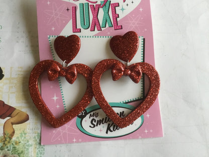 LUCILLE - love yourself heart earrings / bow - RED