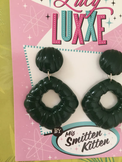 DOROTHY - bamboo style hoop earrings - dark green