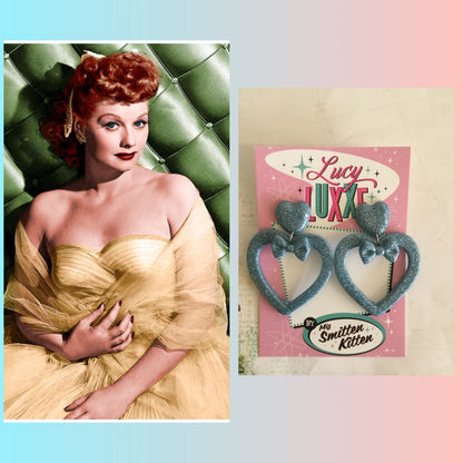 LUCILLE - love yourself heart earrings / bow - BLUE