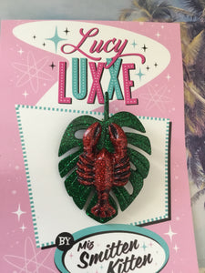 TIKI style - 🦞 lobster and monstera leaf brooch