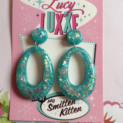 BIG BETTY - teal confetti lucite hoops