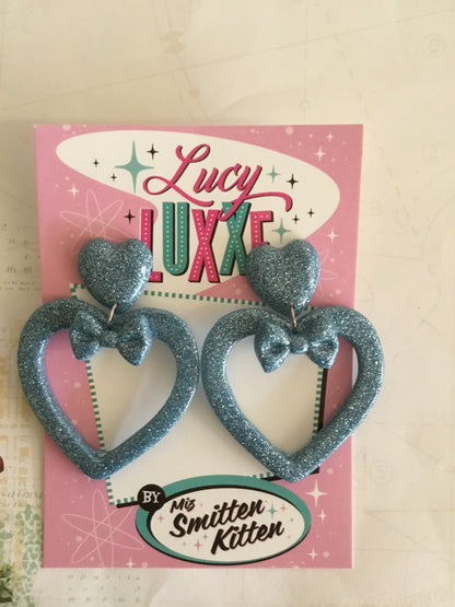 LUCILLE - love yourself heart earrings / bow - BLUE