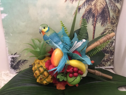 MARLEY- Parrot and pineapple large bespoke tropical cluster hairpiece