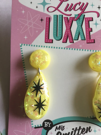 BREE - confetti lucite atomic double starburst earrings - lemon